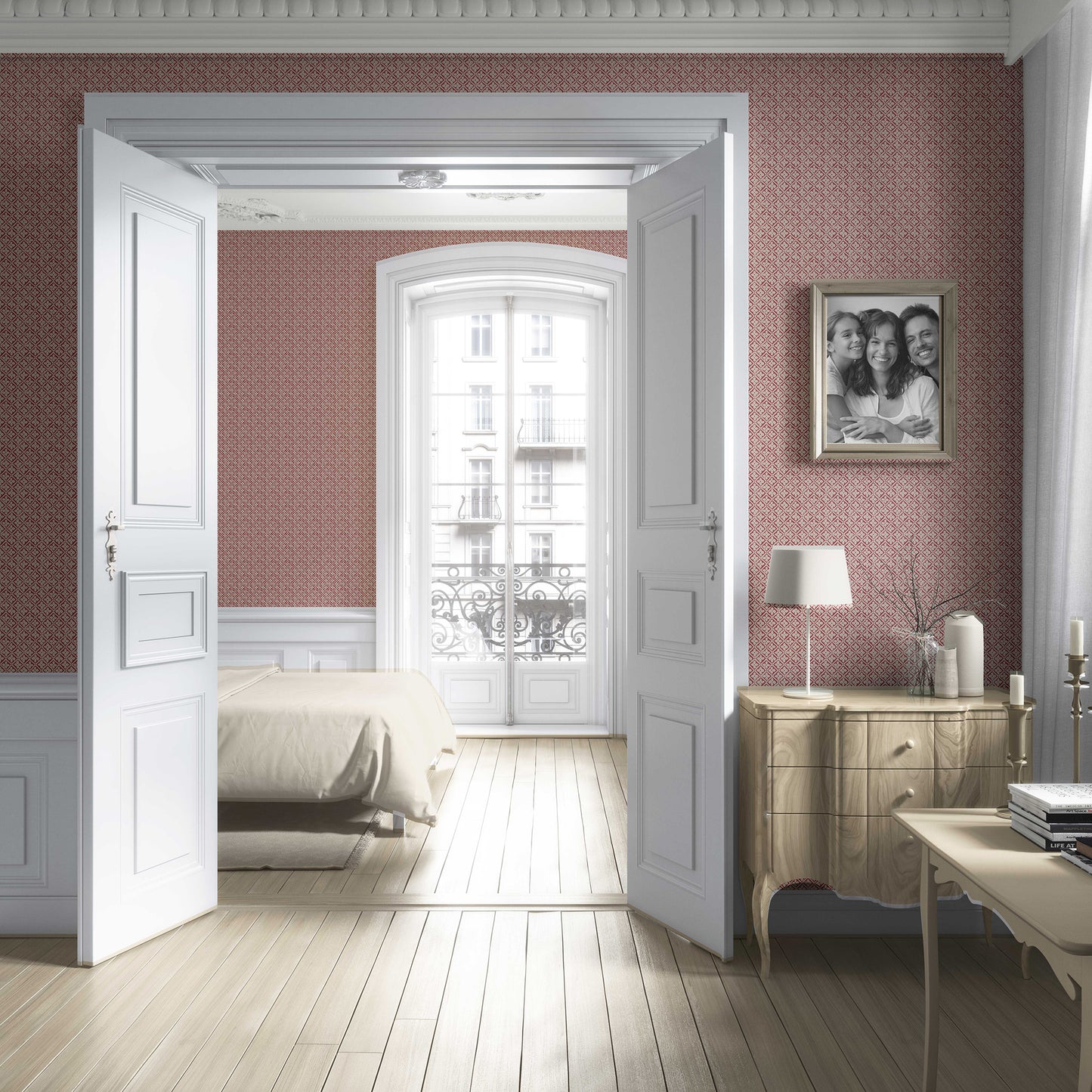 Jharokha Lattice Wallpaper - Maroon Spice