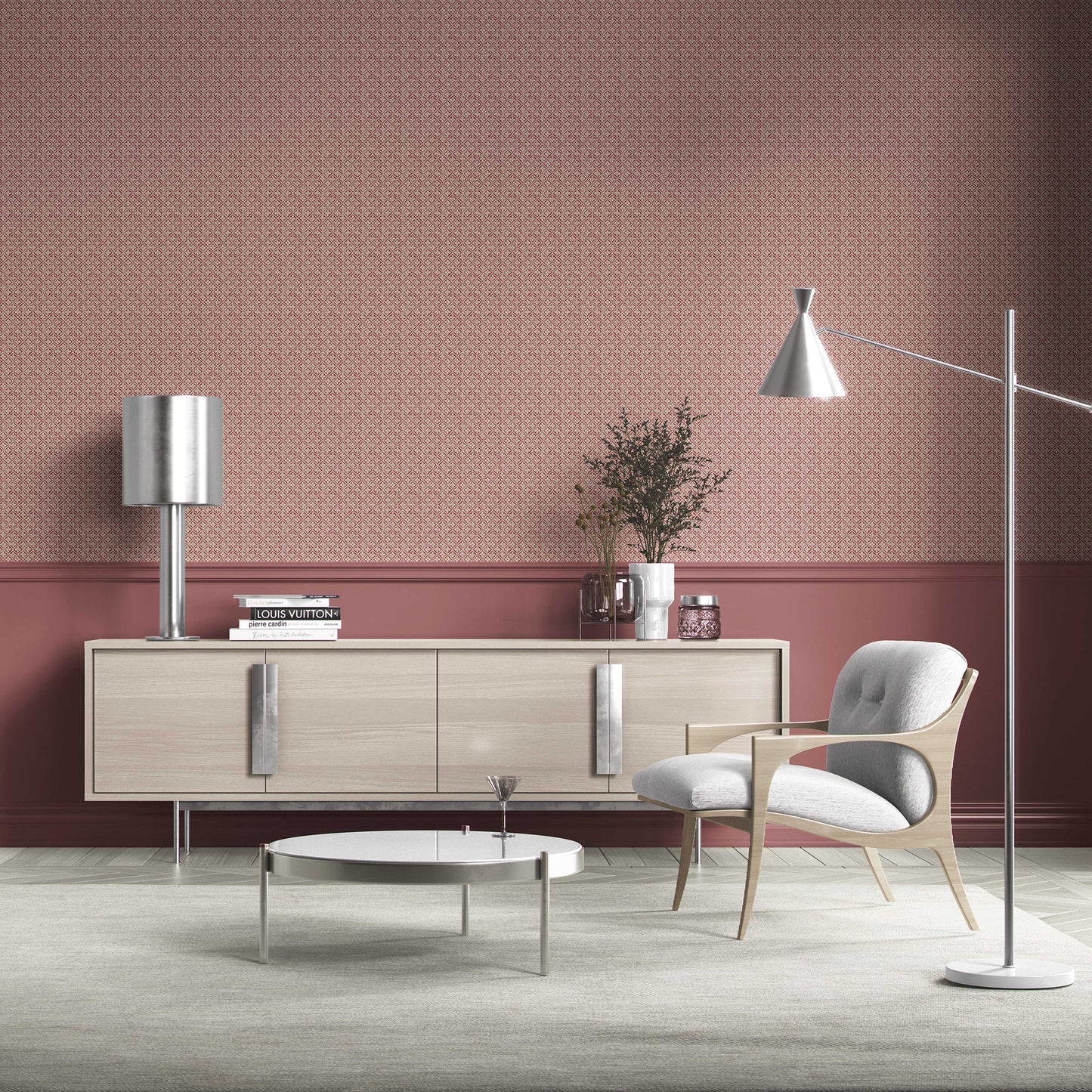 Jharokha Lattice Wallpaper - Maroon Spice