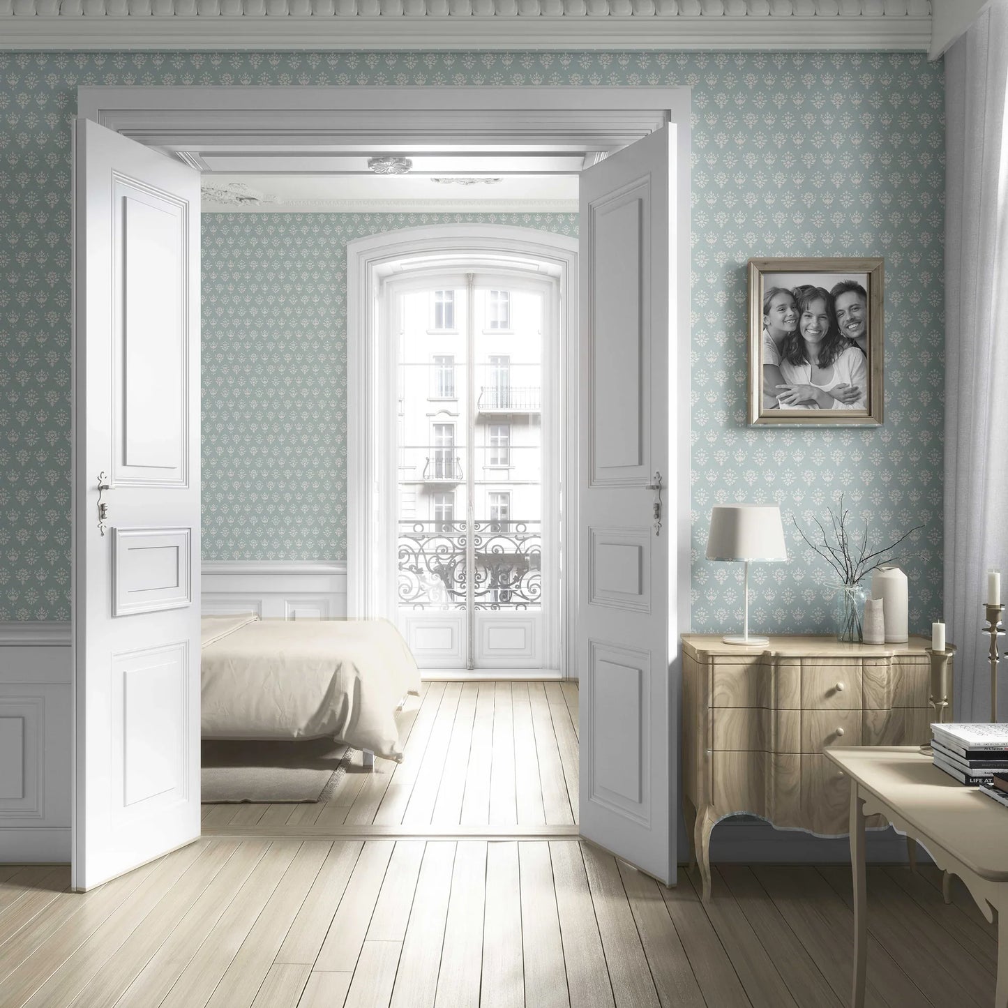 Pushpanjali Wallpaper - Misty Blue