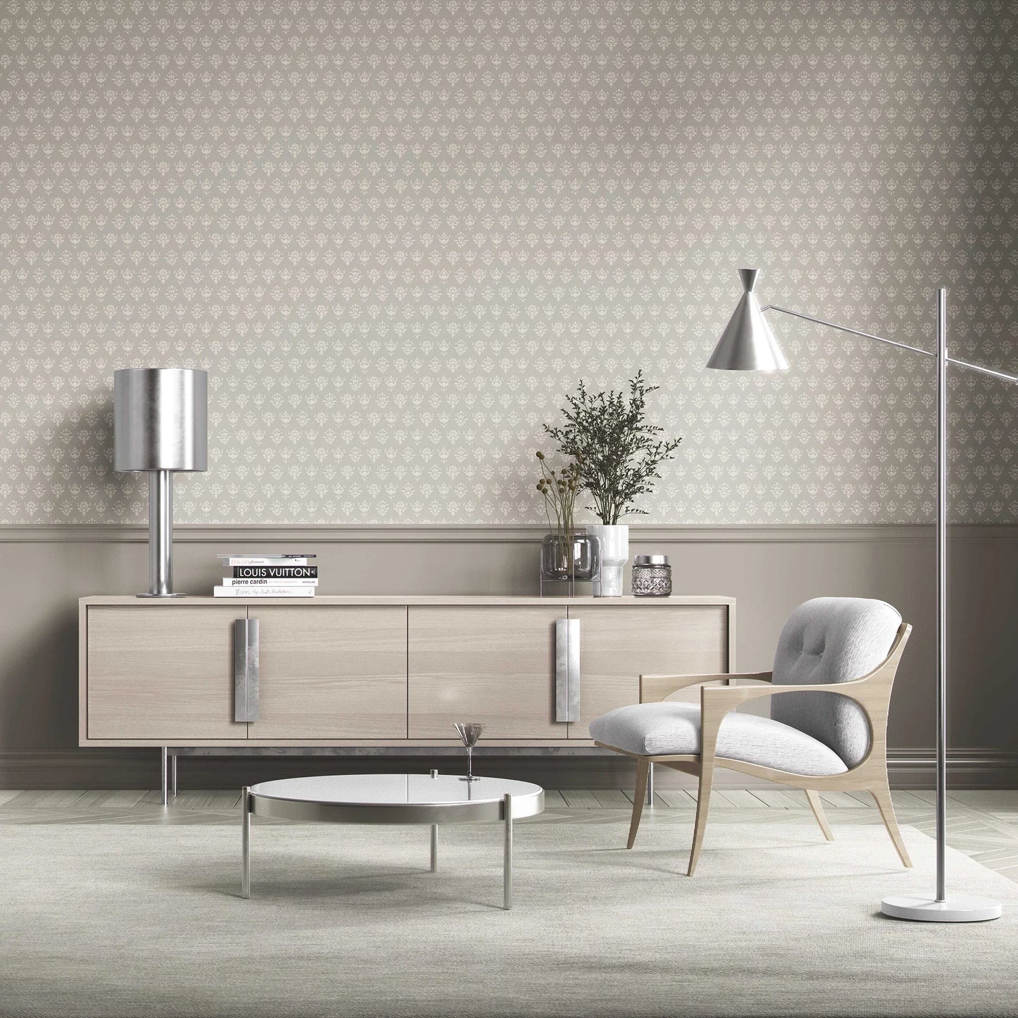 Pushpanjali Wallpaper - Stone Grey