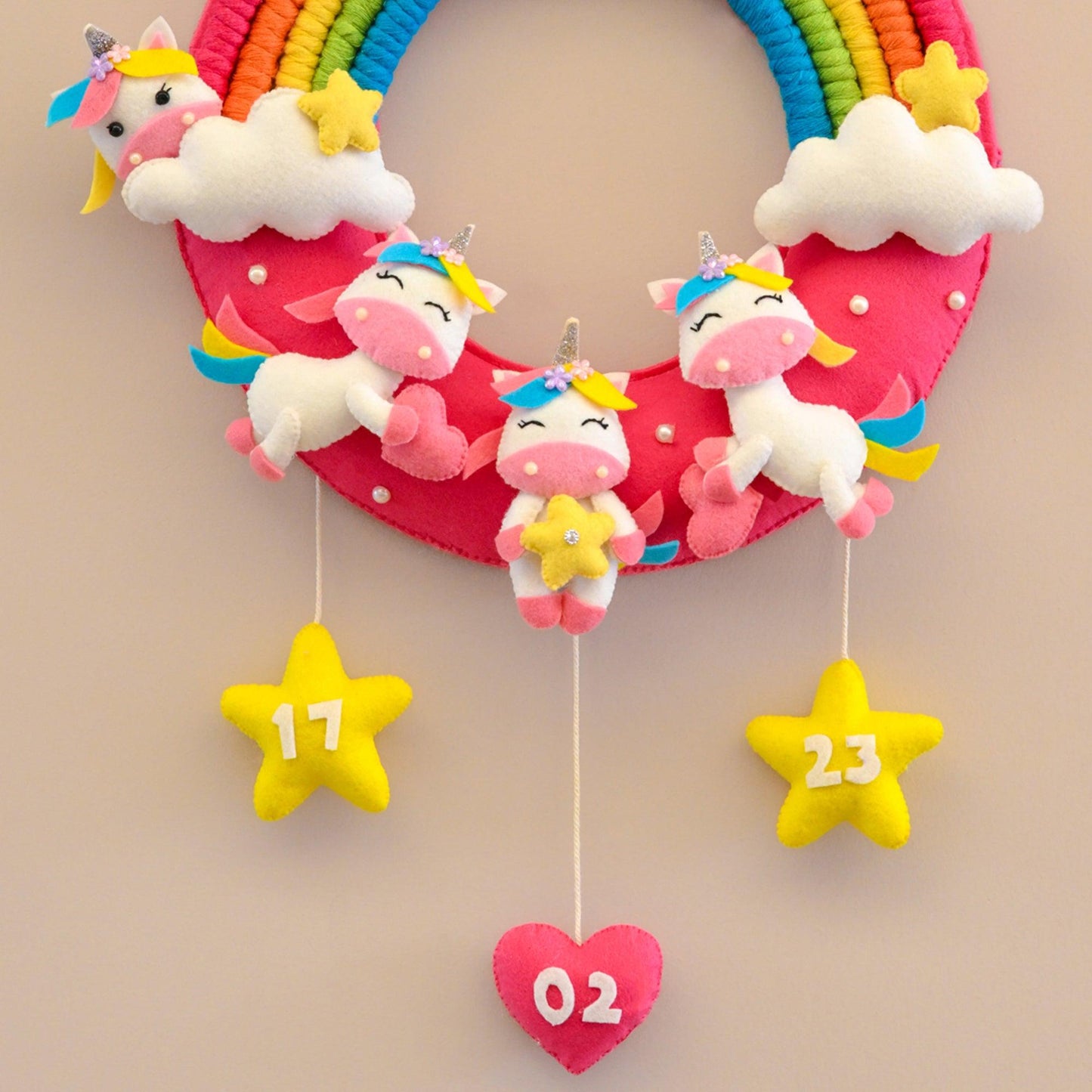 Rainbow and Unicorn Macrame Name Plate for Children