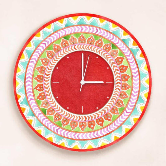 Patterns Wall Clock - Orange & Green - Round