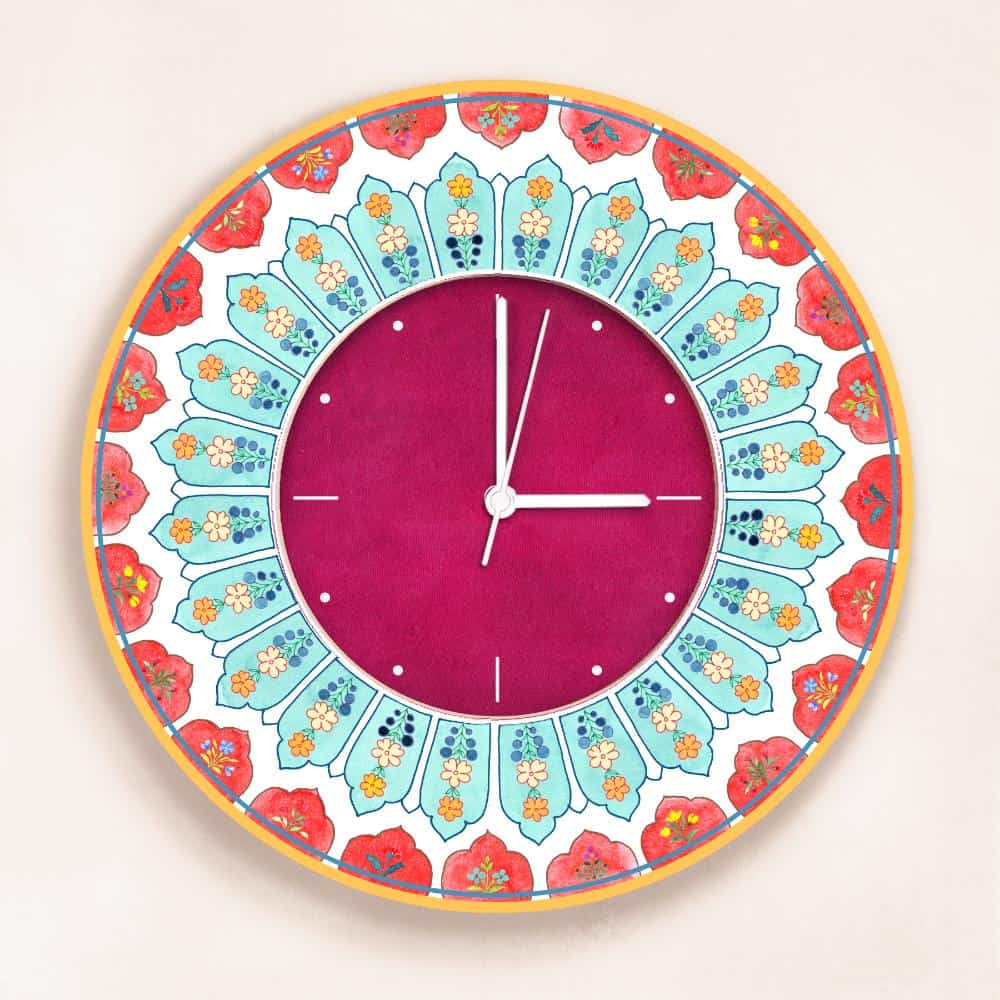 Patterns Wall Clock - Teal & Red - Round