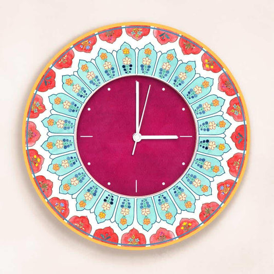 Patterns Wall Clock - Teal & Red - Round