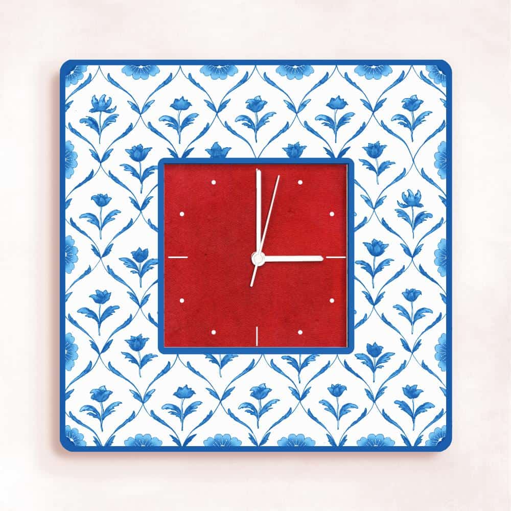 Patterns Wall Clock - Blue Roses - Square