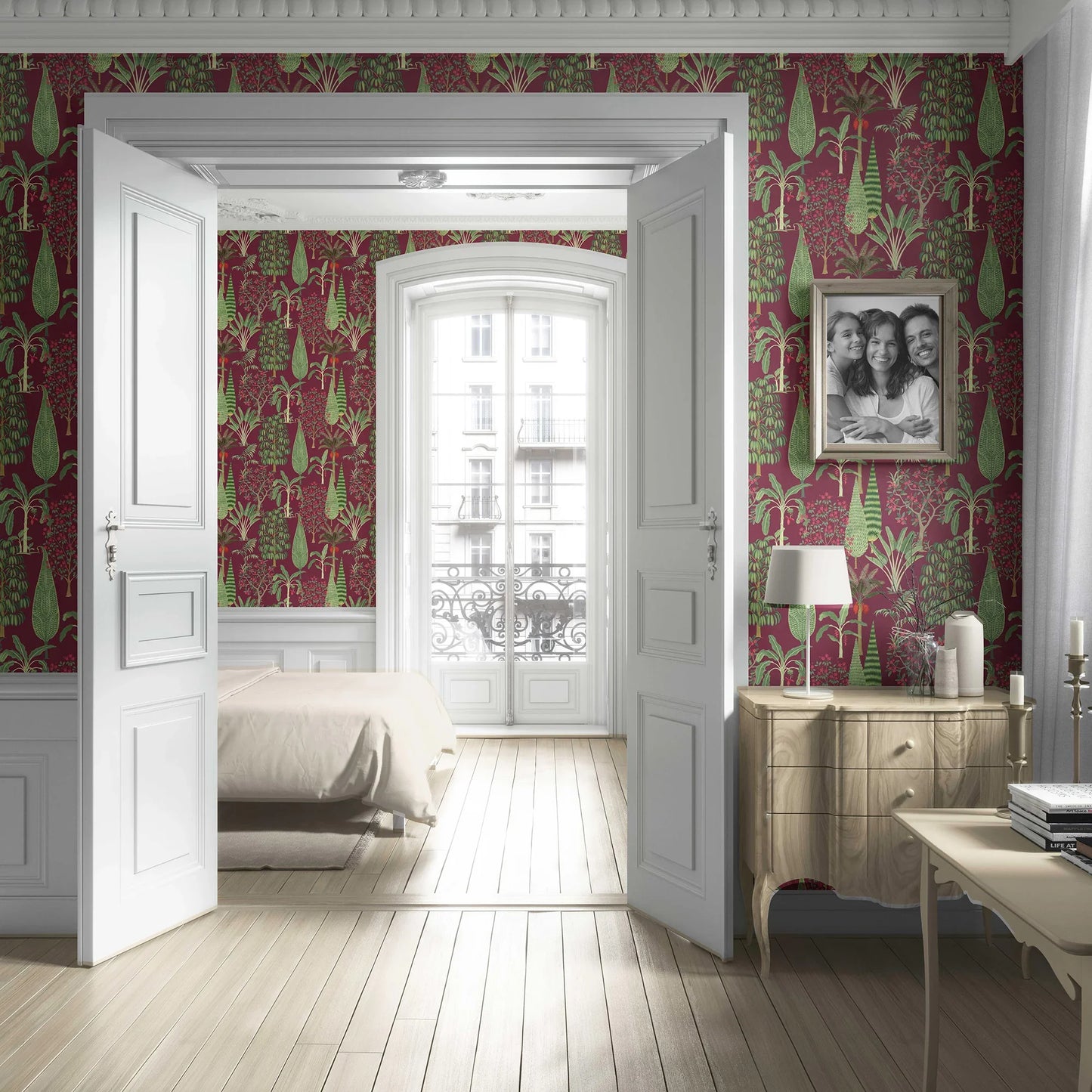 Vrindavan Wallpaper - Maroon Orchard