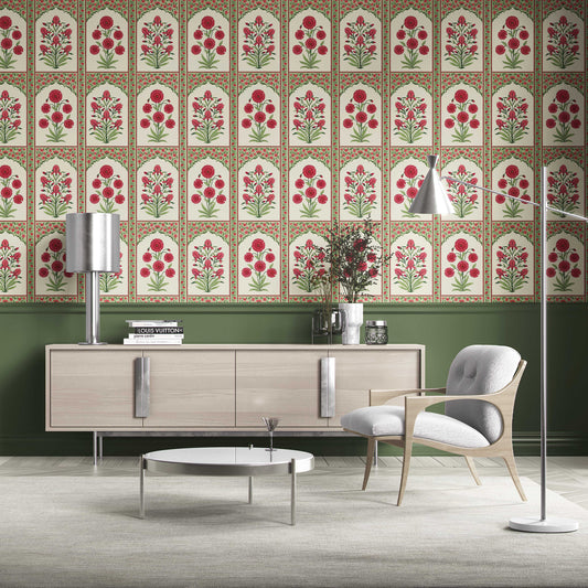 Gulzaar Mahal Wallpaper - Rosette Bloom