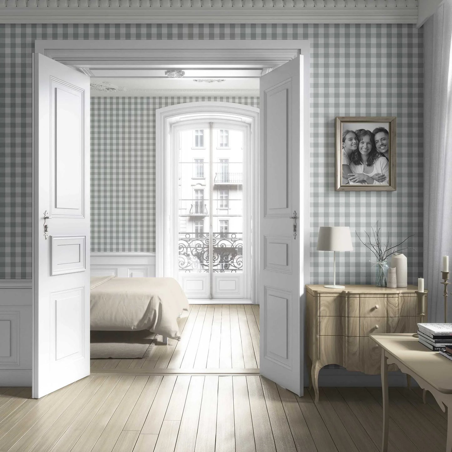 The Gingham Edit Wallpaper - Mint Grey