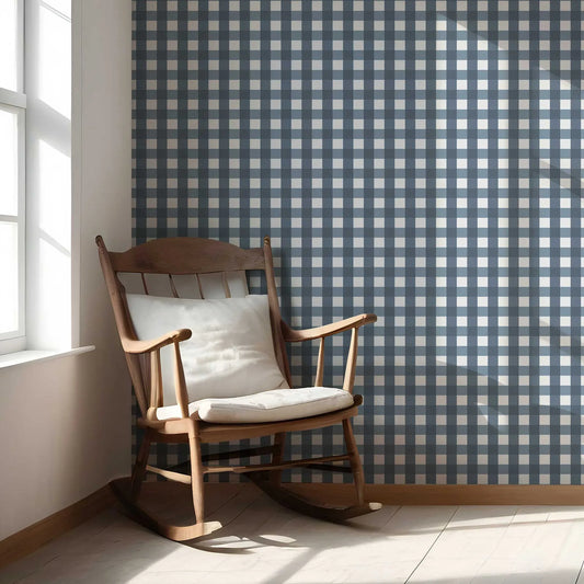 The Gingham Edit Wallpaper - Slate Blue