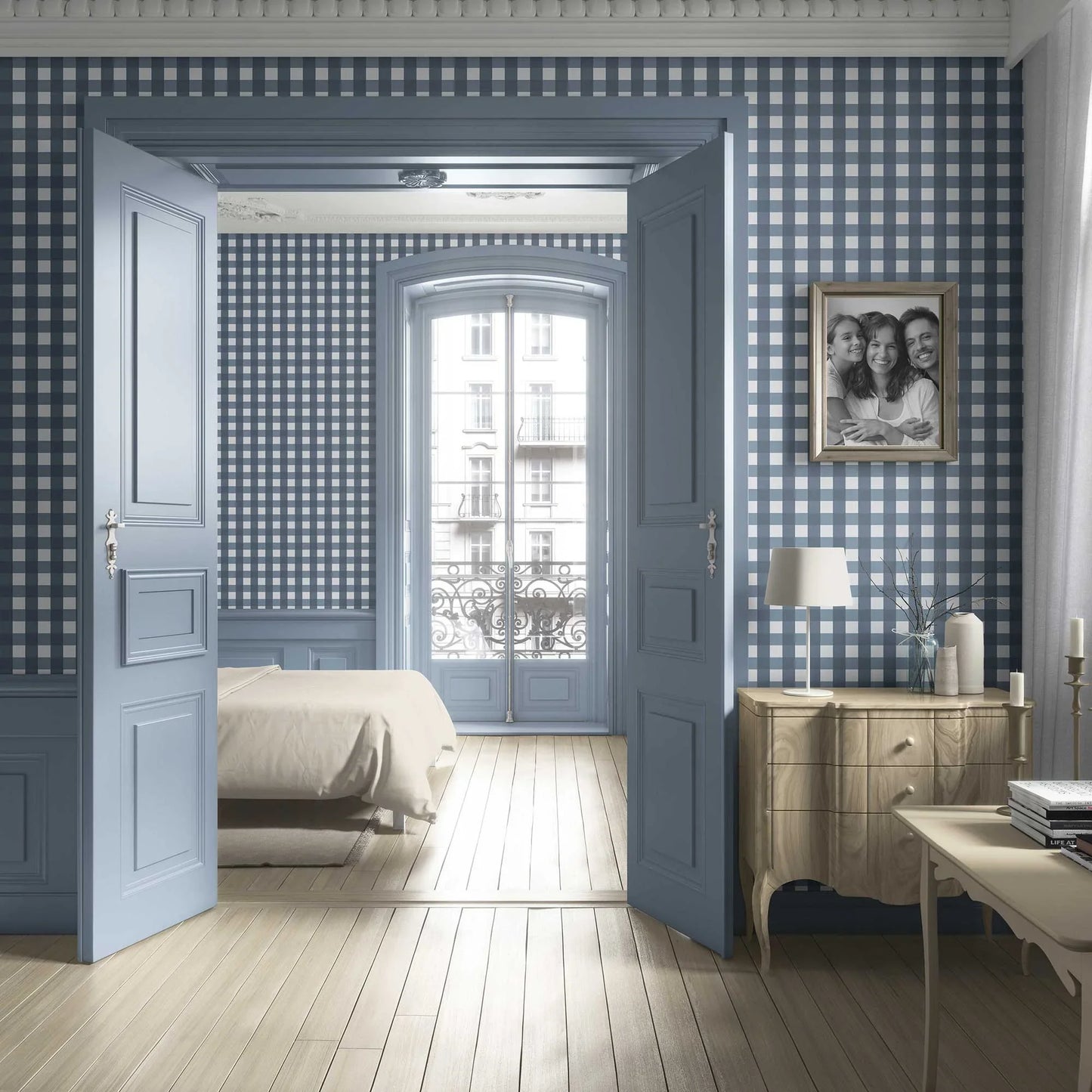 The Gingham Edit Wallpaper - Slate Blue