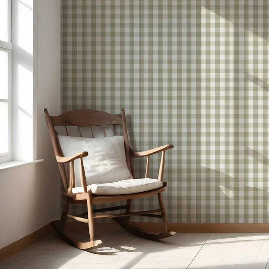 The Gingham Edit Wallpaper - Olive Mist