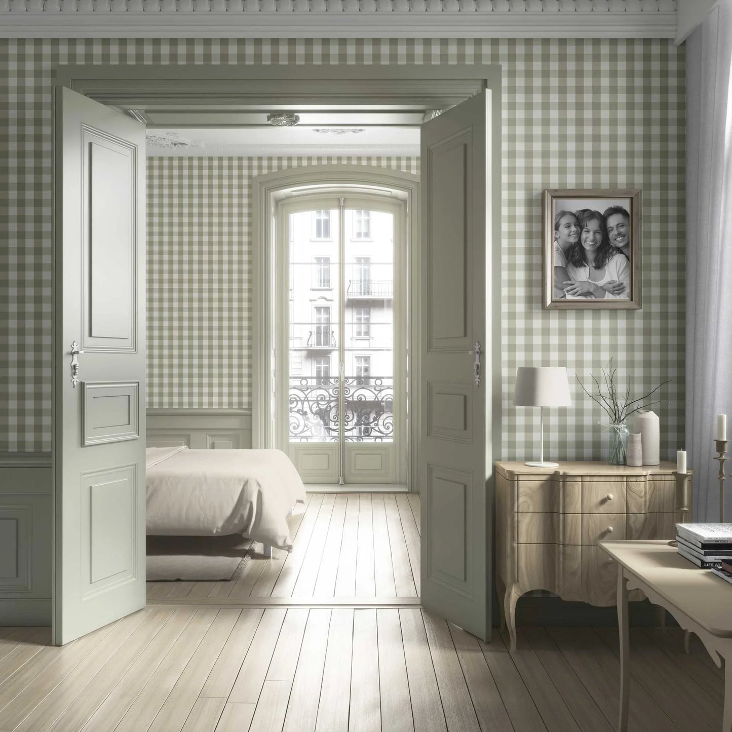 The Gingham Edit Wallpaper - Olive Mist