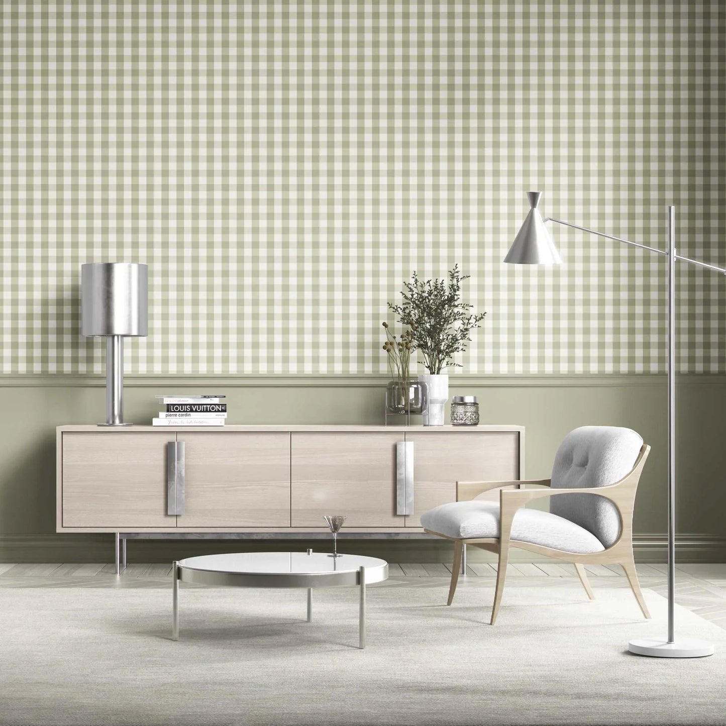 The Gingham Edit Wallpaper - Olive Mist