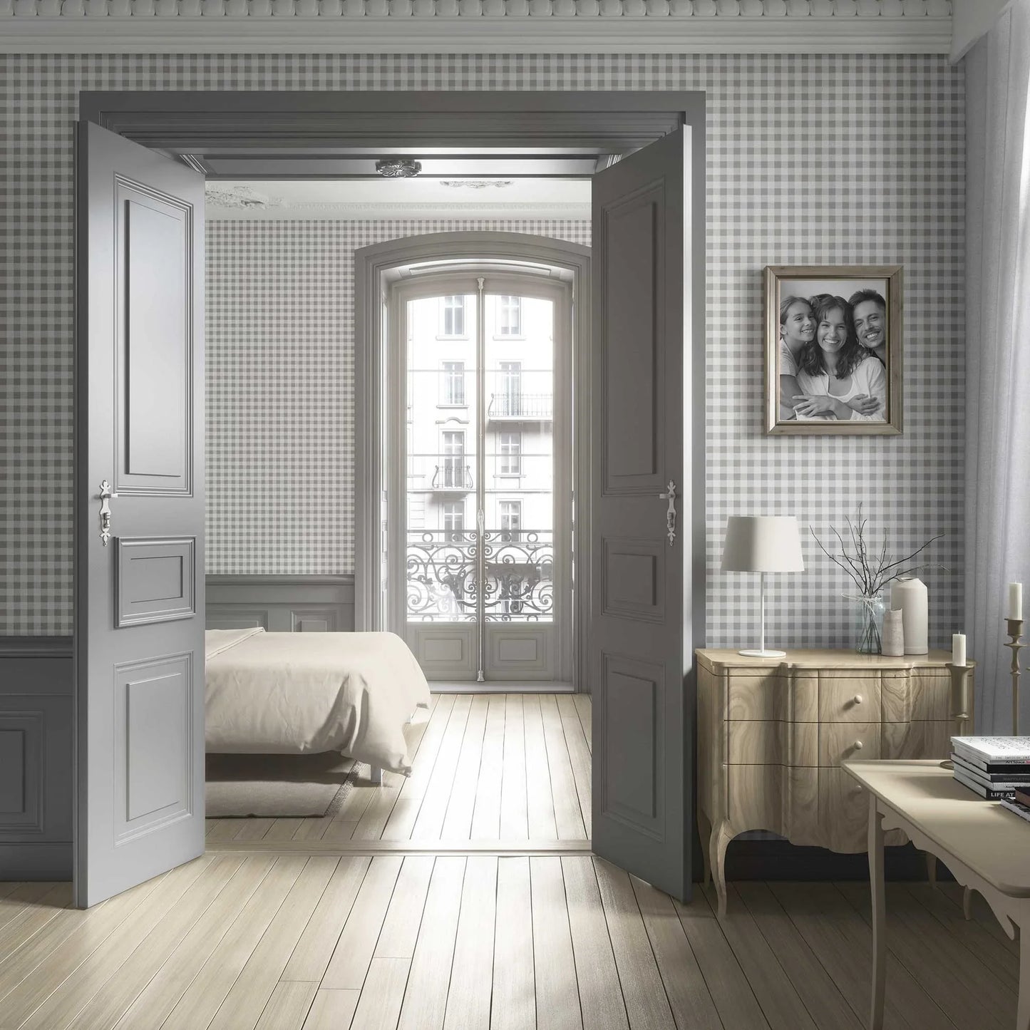 Checkmate Charm Wallpaper - Pebble Mist