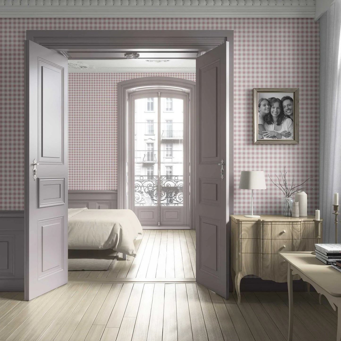 Checkmate Charm Wallpaper - Muted Rose