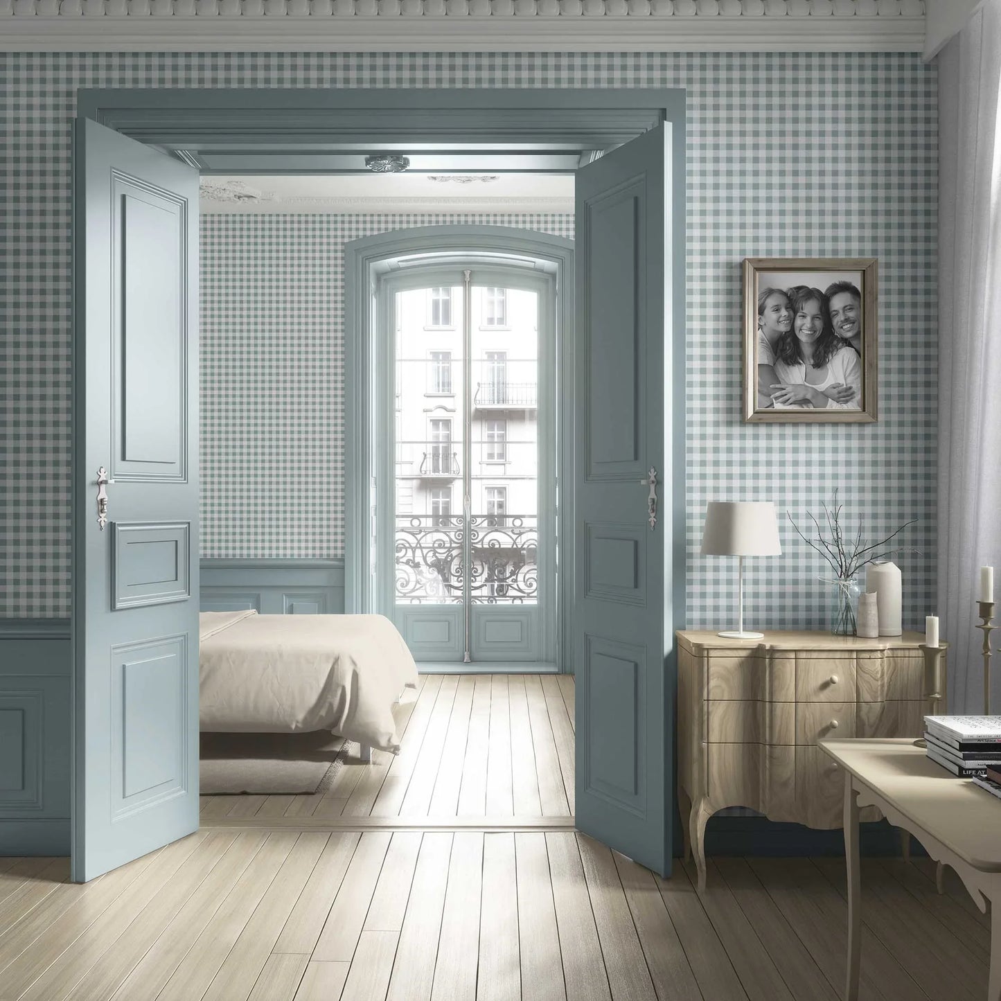 Checkmate Charm Wallpaper - Seafoam Whisper