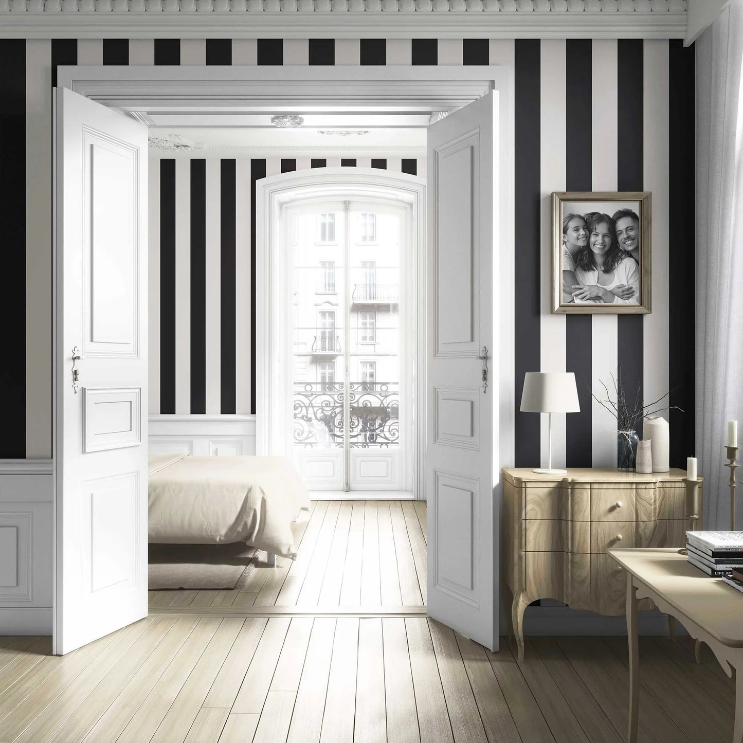 Stripe Story Wallpaper - Charcoal Cream