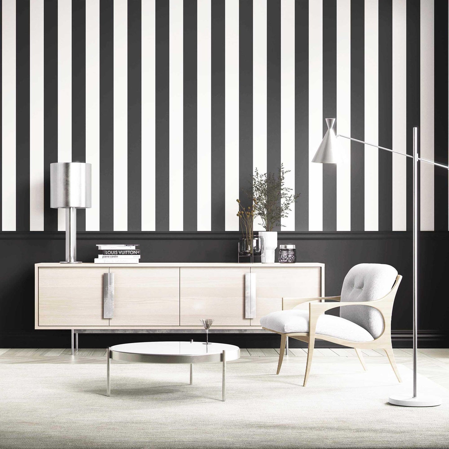 Stripe Story Wallpaper - Charcoal Cream