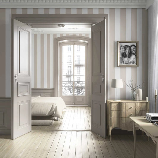 Stripe Story Wallpaper - Almond Cream