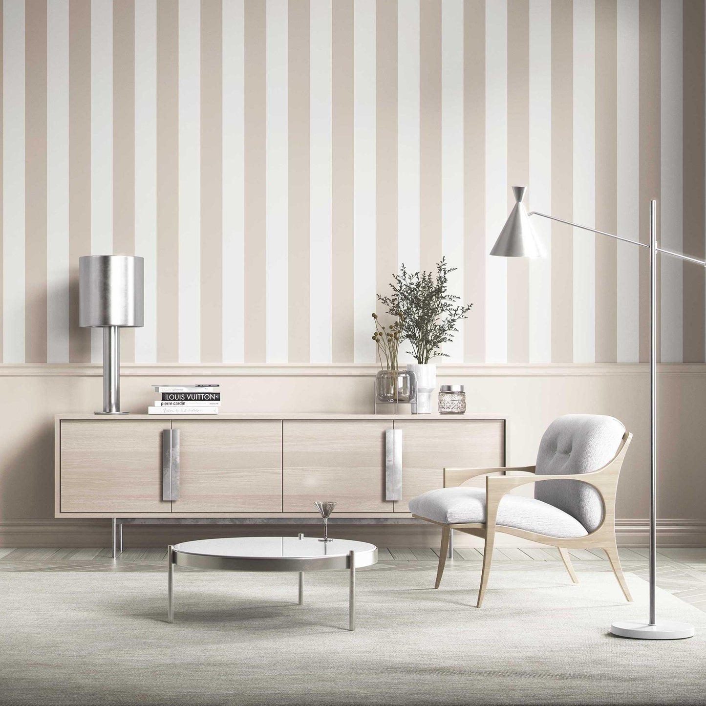 Stripe Story Wallpaper - Almond Cream