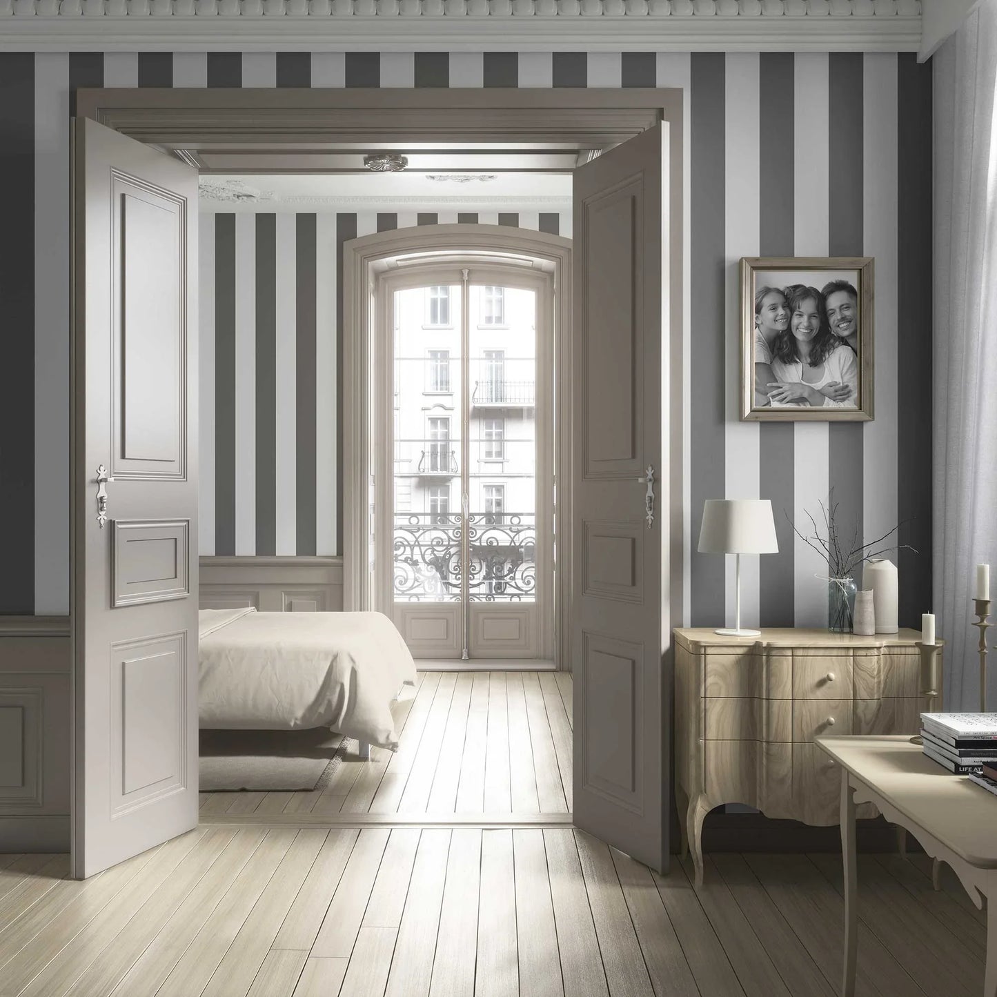 Stripe Story Wallpaper - Granite Mist