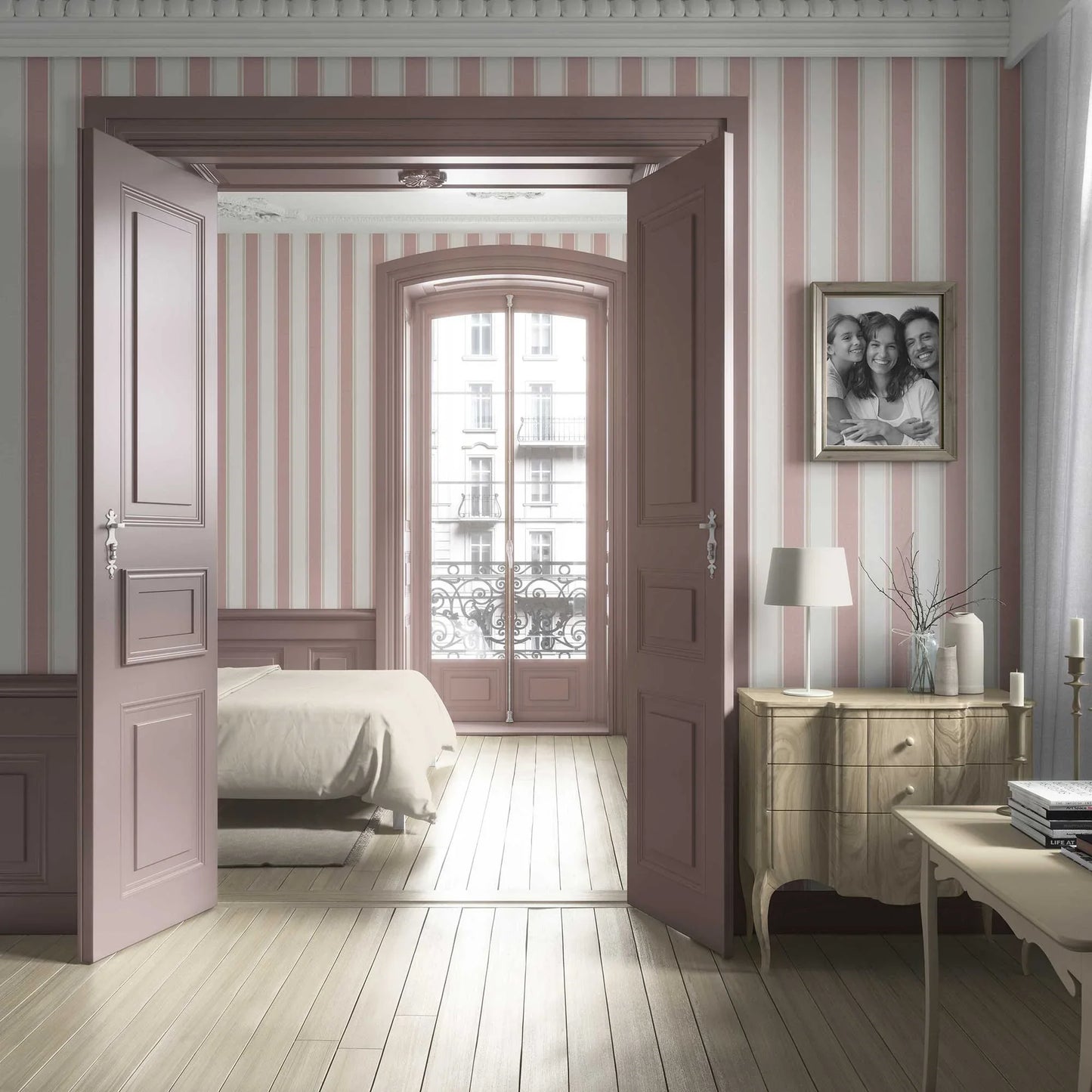 Striped Sonata Wallpaper - Rosewater Blush