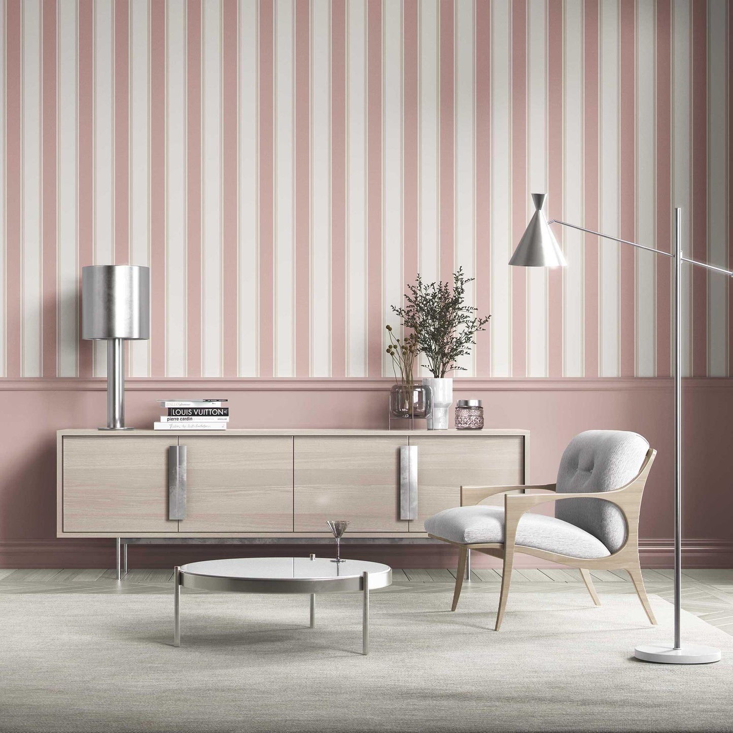 Striped Sonata Wallpaper - Rosewater Blush