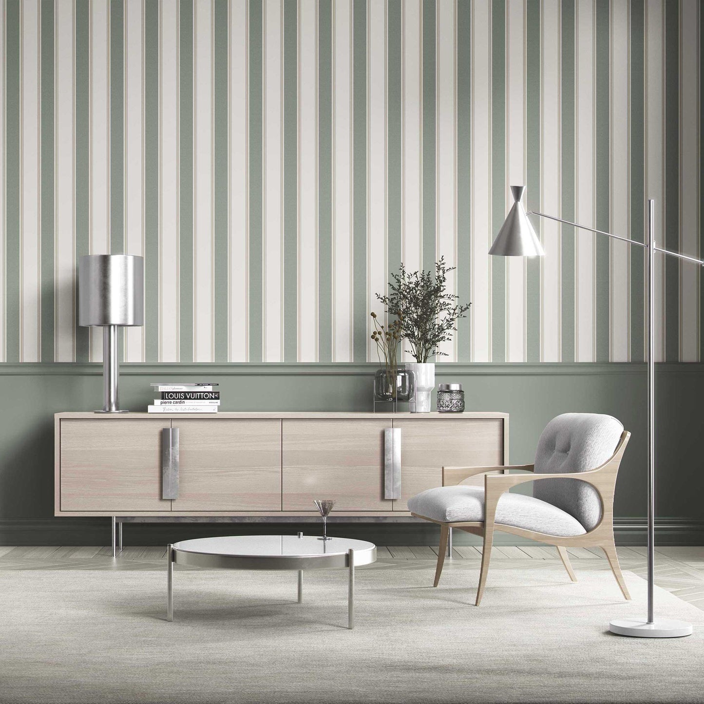 Striped Sonata Wallpaper - Olive Mist