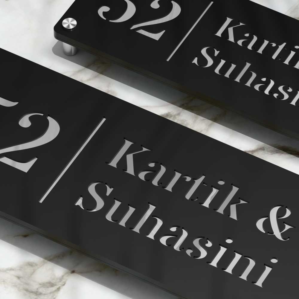 Strata Dualtone Nameplate - Matte Black & Mirror Silver