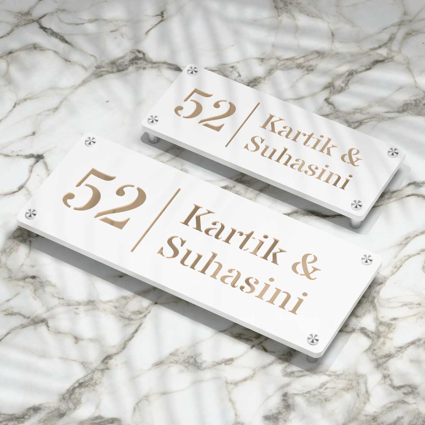 Strata Dualtone Nameplate - Matte White & Mirror Gold