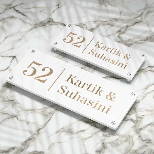 Strata Dualtone Nameplate - Matte White & Mirror Gold