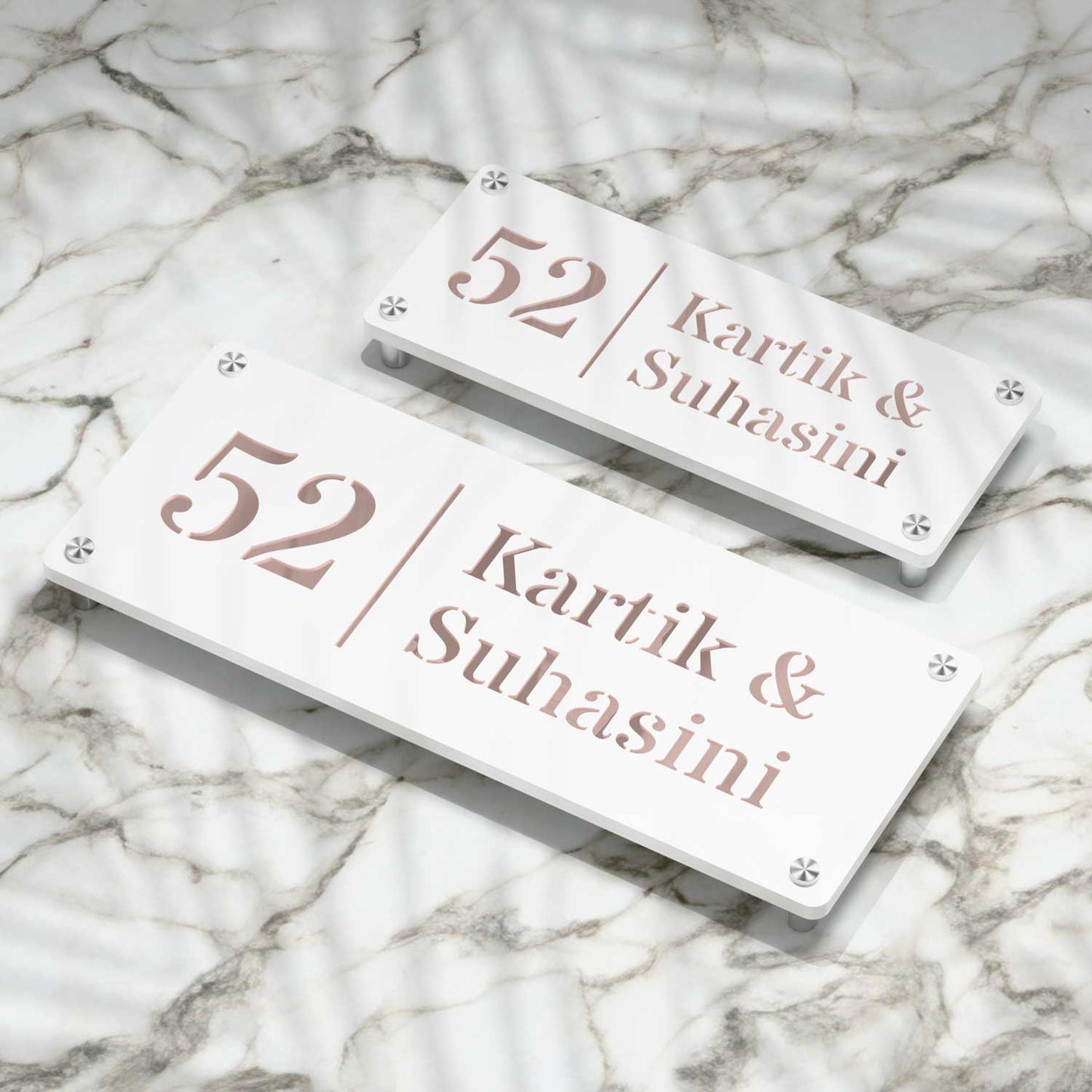Strata Dualtone Nameplate - Matte White & Mirror Rose Gold