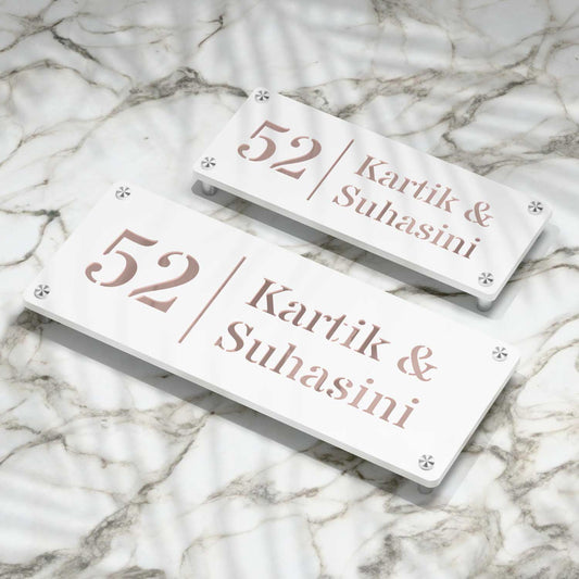 Strata Dualtone Nameplate - Matte White & Mirror Rose Gold