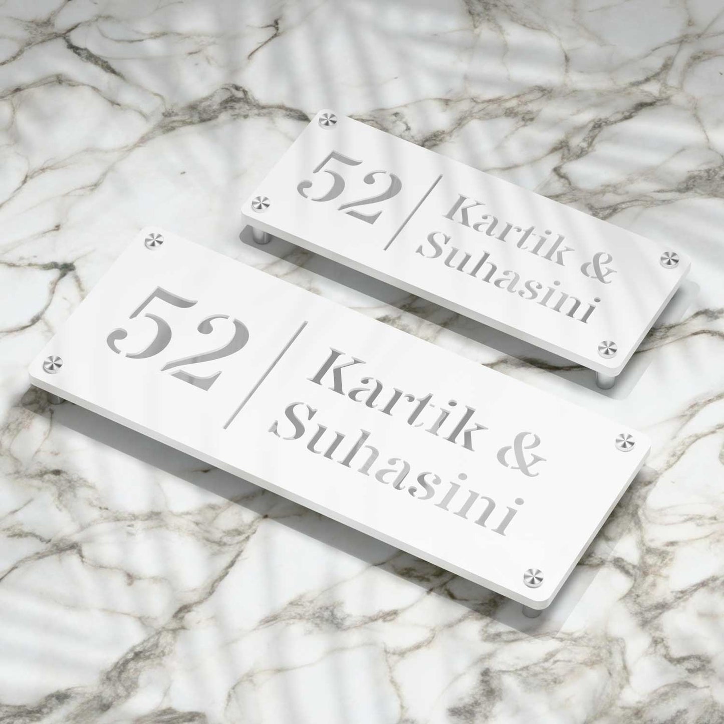 Strata Dualtone Nameplate - Matte White & Mirror Silver