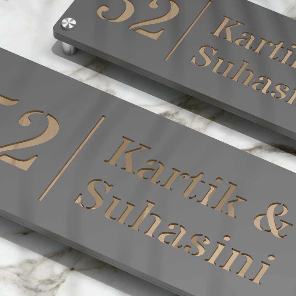 Strata Dualtone Nameplate - Dark Grey & Mirror Gold