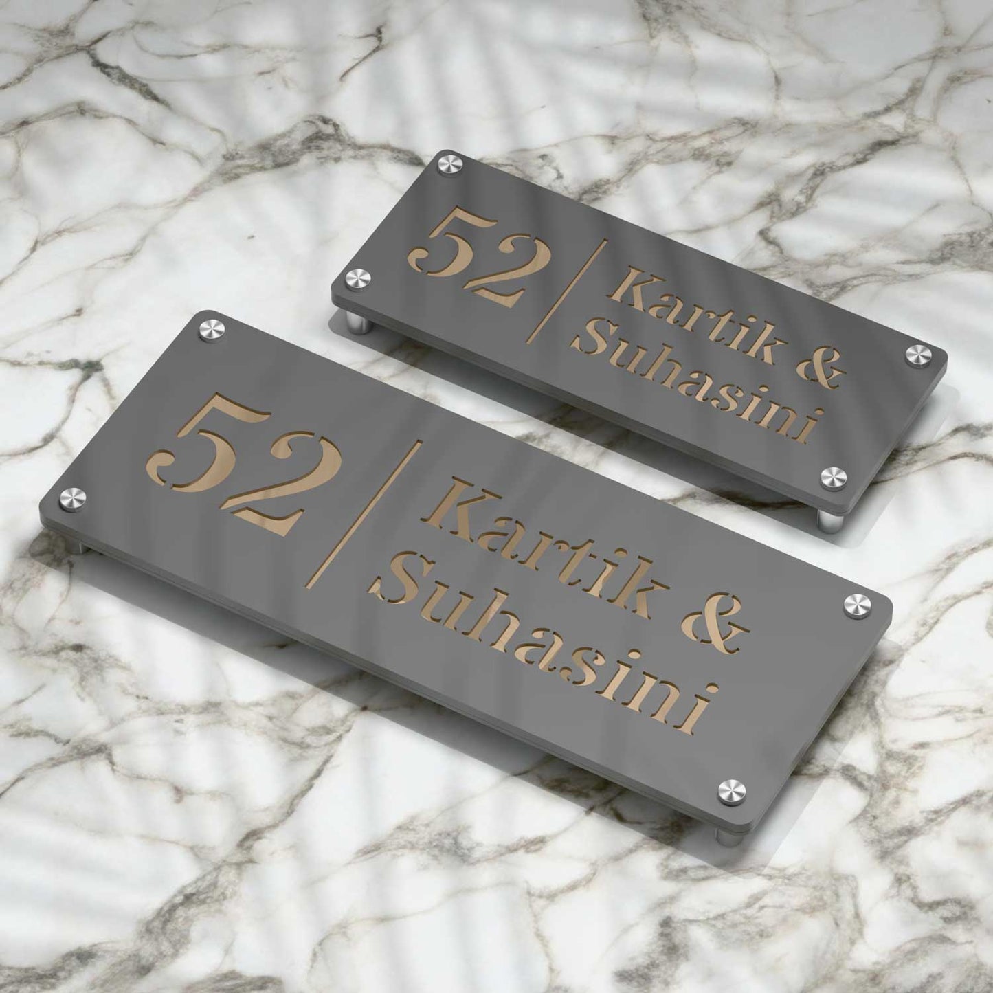 Strata Dualtone Nameplate - Dark Grey & Mirror Gold