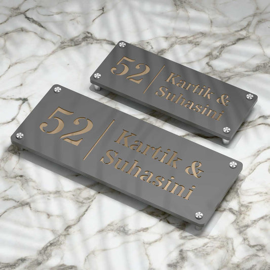 Strata Dualtone Nameplate - Dark Grey & Mirror Gold