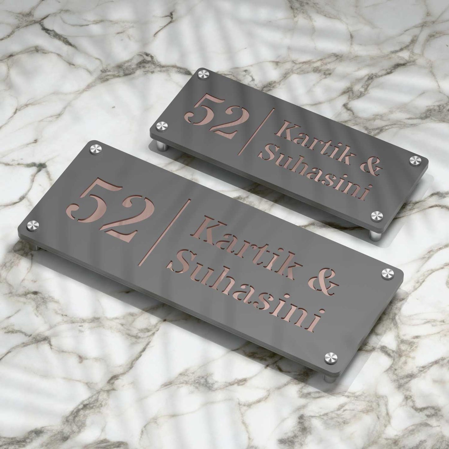 Strata Dualtone Nameplate - Dark Grey & Mirror Rose Gold