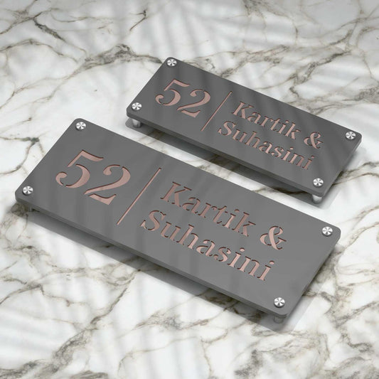 Strata Dualtone Nameplate - Dark Grey & Mirror Rose Gold