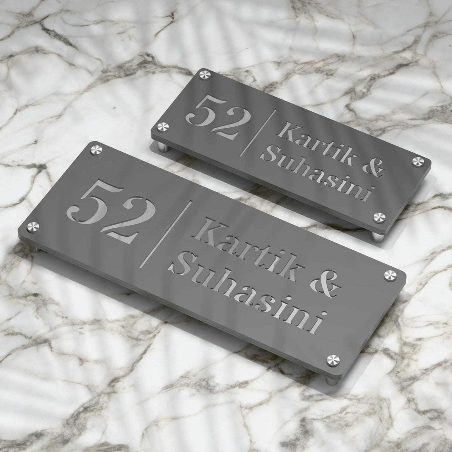 Strata Dualtone Nameplate - Dark Grey & Mirror Silver