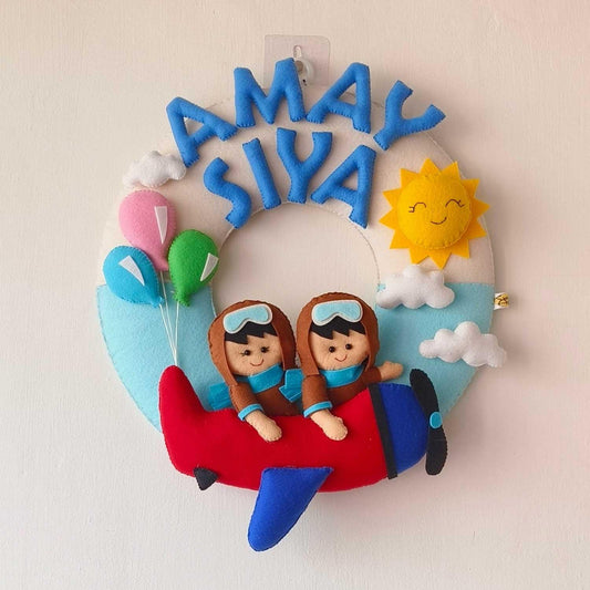 Personalized Felt Name Plate for Siblings - Around the World Theme