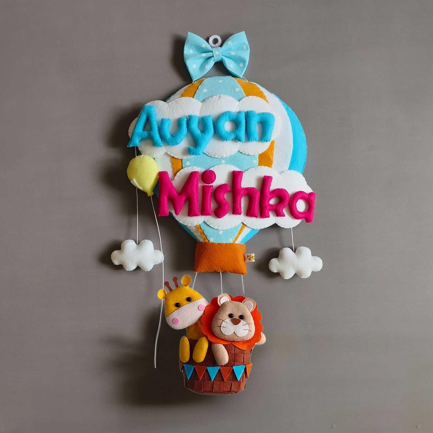 Big Hot Air Balloon - Felt Name Plate for Siblings