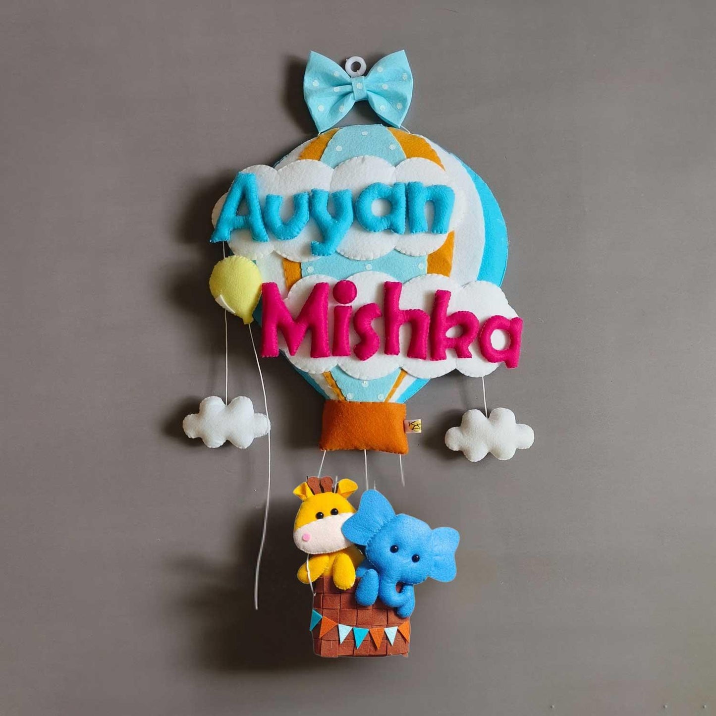 Big Hot Air Balloon - Felt Name Plate for Siblings