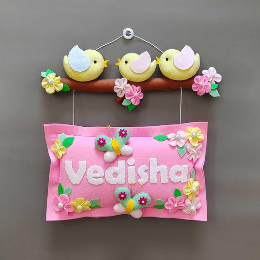 Bird Family - Felt Pillow Name Plate for Kids