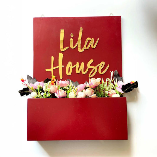Brown Floral Planter Nameplate - Rectangle