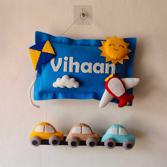 Personalized Felt Name Plate - Cars & Sky Theme