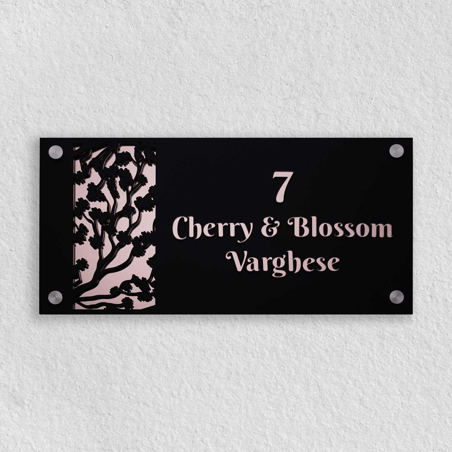 Cherry Blossom - Acrylic Name Plate with Raised Lettering - Housenama