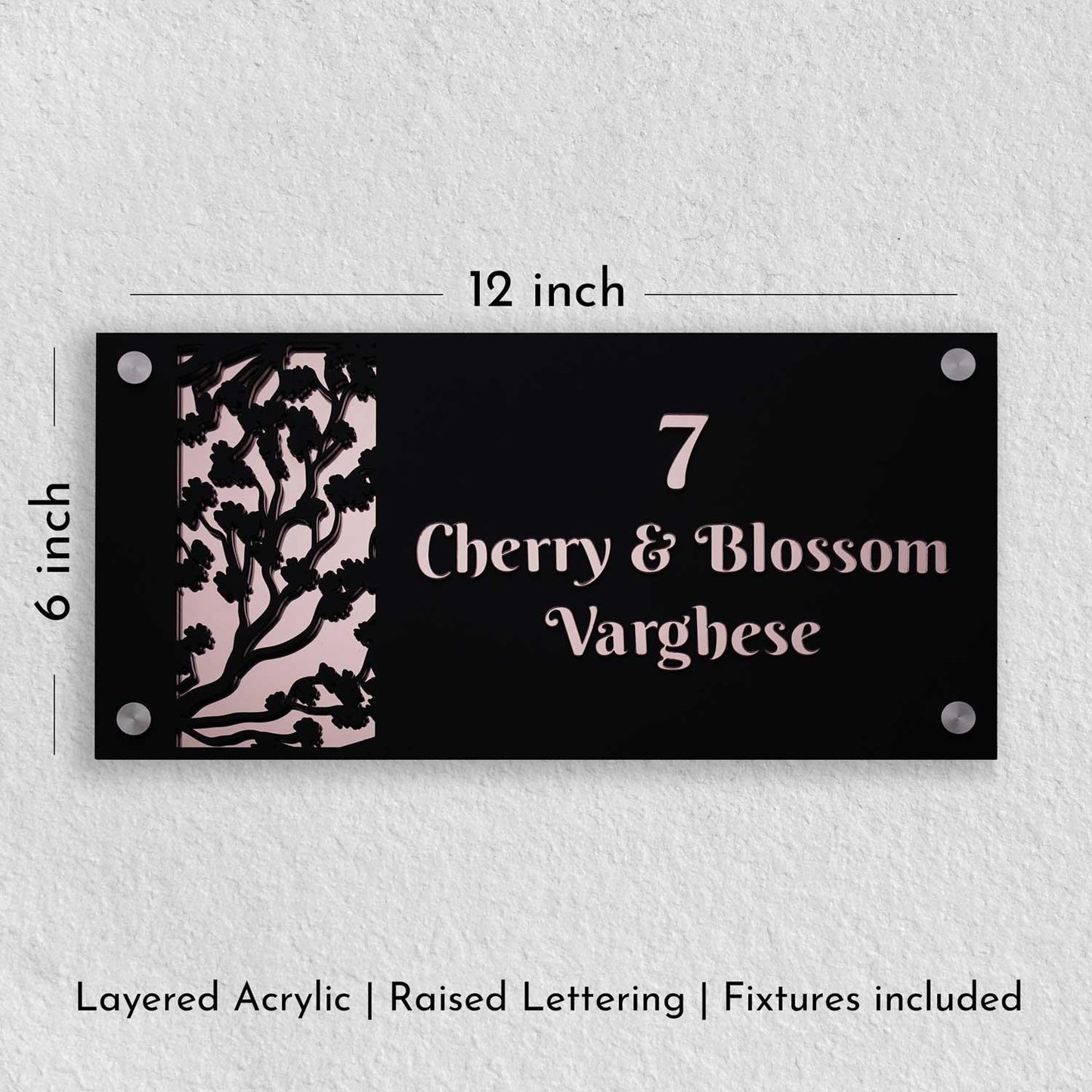 Cherry Blossom - Acrylic Name Plate with Raised Lettering - Housenama