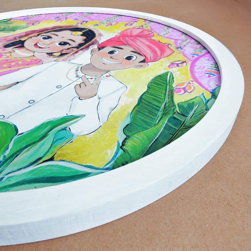 Photo Caricature Nameplate - Wedding Couple - Fairy Lights