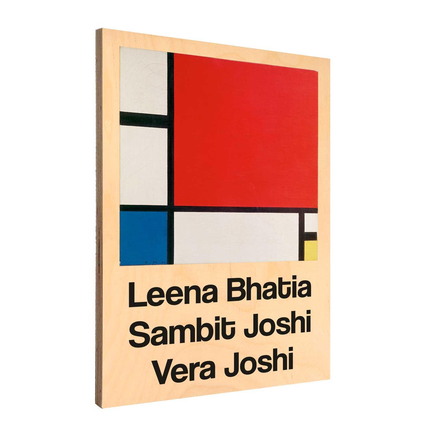 Composition with Red, Blue and Yellow - Wooden Name Plate - Housenama